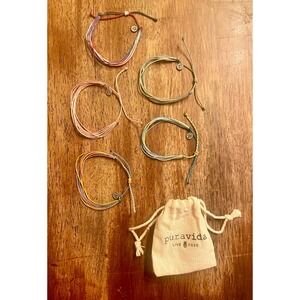 Pura Vida Bracelet Bundle Set of 5 Adjustable Cord Waxed String with Pouch